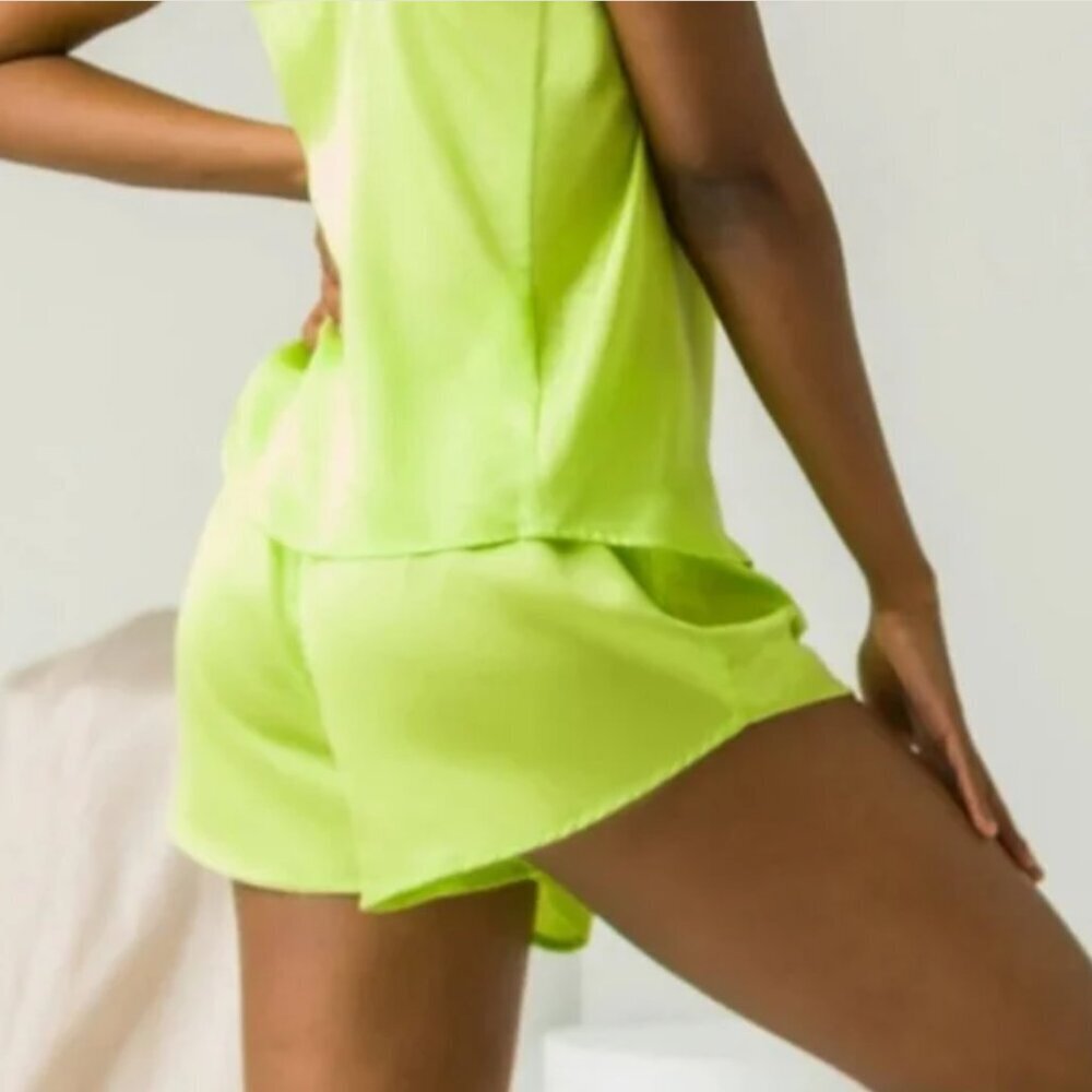 ETTITUDE Women’s Sateen Shorts in Lime Green pajama shorts NIB